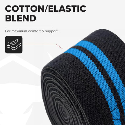 Rodilleras elásticas Iron Bull Strength (1 par) - Soporte y compresión elásticos de 80" - Para levantamiento de pesas, powerlifting, fitness, WOD de CrossFit y entrenamiento de gimnasio - Rodilleras para sentadillas (negro/azul)