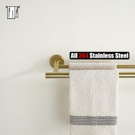 JQK Gold Double Towel Bar, 19 Inch 304 Stainless Steel Thicken 0.8mm Towel Rack Bathroom, Towel Holder Brushed Gold Wall Mount, Useable Length 16 Inch, TB100L16-BG
