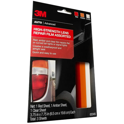 3M Auto High-Strength Lens Repair Film, 3.5 in x 7.75 in, Assorted Sheets: Red/Amber/Clear, Weatherproof & Airtight Seal, Flexible Film Repairs Flat or Curved Lenses on Truck & Car Lights (03345)