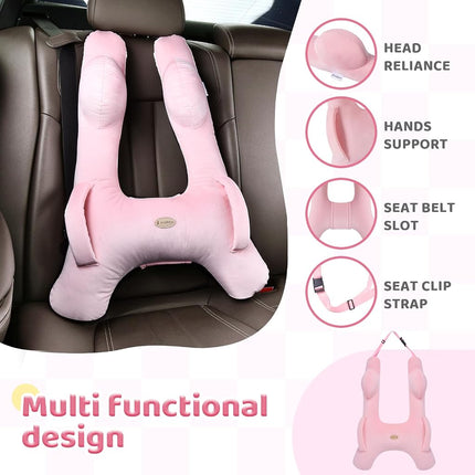 Almohada de viaje para niños FLORICH, almohada de viaje para coche para dormir para niños, almohada lavable en forma de H para adultos y niños para apoyar la cabeza y el cuerpo para viajes por carretera (rosa)