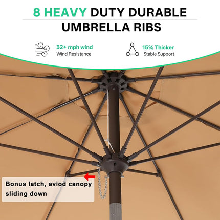 ABCCANOPY 9ft Scalloped Patio Umbrella, Outdoor Table Umbrella with Tilt and Crank, Fiberglass Ribs Deck Umbrella for Patio, Pool, Garden, Picnic (Tan)