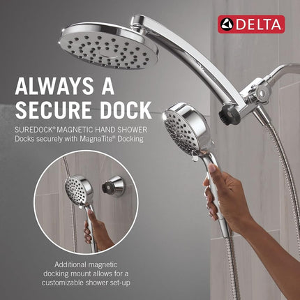 Delta 6-Setting PivotPro 3-in-1 Combination Shower Head with ProClean Spray, Chrome Round Shower Head Rainfall with Handheld Spray, 1.75 GPM, Chrome 75649