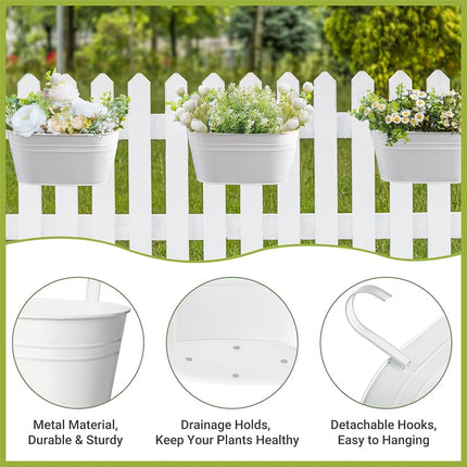 Dahey Pots de fleurs suspendus en fer de 10,5 pouces pour clôture de balustrade, pots suspendus de style campagnard avec crochets détachables, support de plantes pour fenêtre, décoration d'intérieur, blanc, 5 pièces