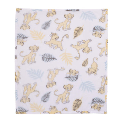 Manta para bebé Disney El Rey León súper suave, de fibra francesa, blanca, amarilla, verde con hojas de Simba, blanco, verde, amarillo (4142501P)