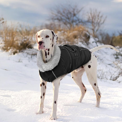 Lelepet Warm Dog Coats for Large Dogs Waterproof Dog Jacket Reflective Pet Fleece Vest Windproof Cold Weather Coats with Adjustable Buckle & Leash Hole, Black, M