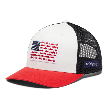 Casquette Columbia PFG Fish Flag Mesh Snap Back, Blanc/Marine universitaire/Rouge vif, Taille unique
