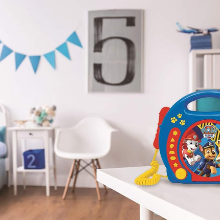 Lexibook Paw Patrol Chase Marshall, Karaoke CD Player with 2 Microphones, Programming Function, Headphones Jack, for Kids, with Power Supply or Batteries, Blue/Red, RCDK100PA