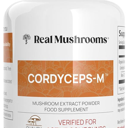 Cápsulas de Cordyceps Real Mushrooms - Suplemento de Rendimiento con Extracto de Hongo Cordyceps para Energía y Apoyo Inmunológico, Suplemento Vegano, No Transgénico, 120 Cápsulas
