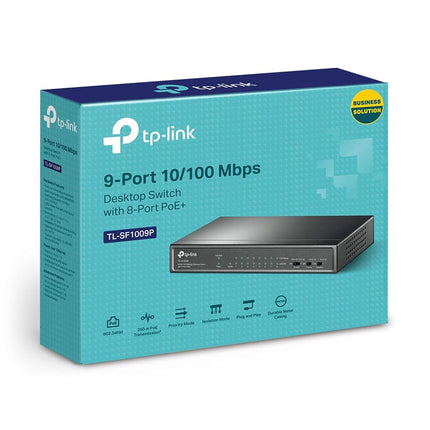 TP-Link 9 Port Fast Ethernet 10/100Mbps PoE Switch | 8 PoE+ Ports @65W | Sturdy Metal w/Shielded Ports | Limited Lifetime Protection | Extend Mode | Priority Mode | Isolation Mode (TL-SF1009P)