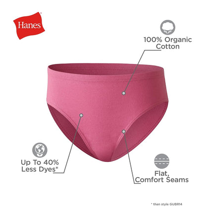 Hanes Girls' Organic Underwear, Brief & Hipster, Toddler & Girl Sizes, Pure Comfort Organic 100% Cotton Panties, 8-Pack, Hipster - Pink Blue Solids & Patterns, 12