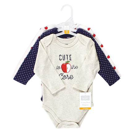 Hudson Baby unisex-baby Bodysuits de algodón de manga larga, Manzana roja, 3-6 Meses