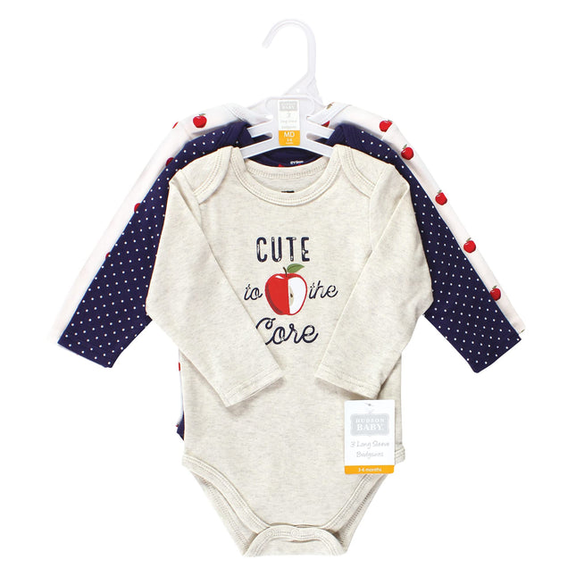 Hudson Baby unisex-baby Cotton Long-sleeve Bodysuits, Red Apple, 3-6 Months