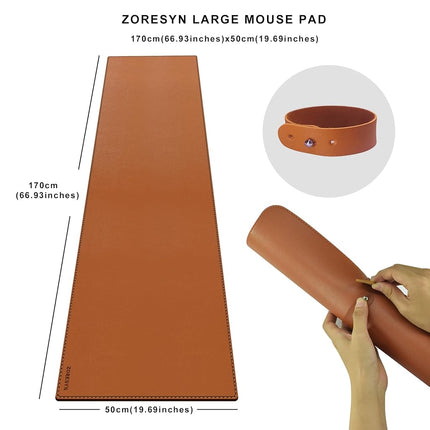 ZORESYN PU Leather Desk Mat Black - 170x50cm Large Mouse Pad, Waterproof Anti-Oil Dining Table mat Desk Pad with Non-Slip Base, Computer Desk Mat for Gamer, Office & Home