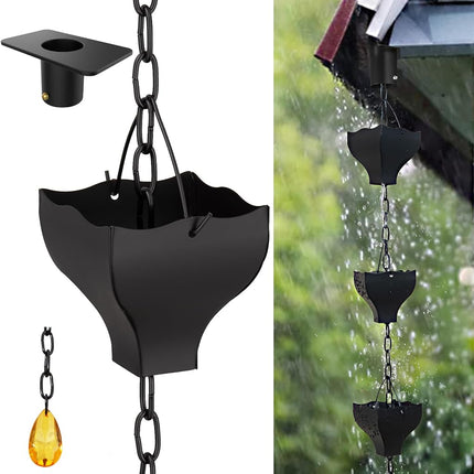 Rifachua 8.5ft Black Rain Chain for Gutters Downsp