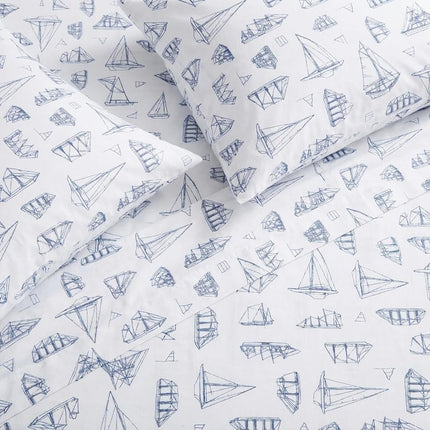 Nautica - Twin XL Sheets, Cotton Percale Bedding Set, Coastal Home Decor, Dorm Room Essentials (Whitewood Sail Blue, Twin XL)