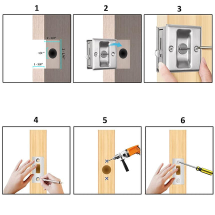 Eco-Fused Pocket Sliding Door Lock - Brushed Nickel Privacy Door Pull with Lock - Reversible - Compatible with Most Doors - Easy Grip - Doors with Thickness 1-3/8” (3.49 cm)