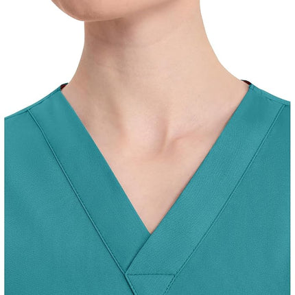 Dickies EDS Signature Scrubs for Women, V-Neck Womens Tops in Soft Brushed Poplin 86706, Ceil Blue, XL