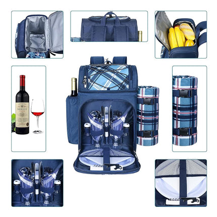 Hap Tim Picnic Basket Backpack for 2 Person with Insulated Leak Proof Cooler Compartment,Wine Holder,Fleece Blanket,Cutlery Set,Perfect for Beach Camping Party,Gifts for Boys Girls,Blue (36083-BL)