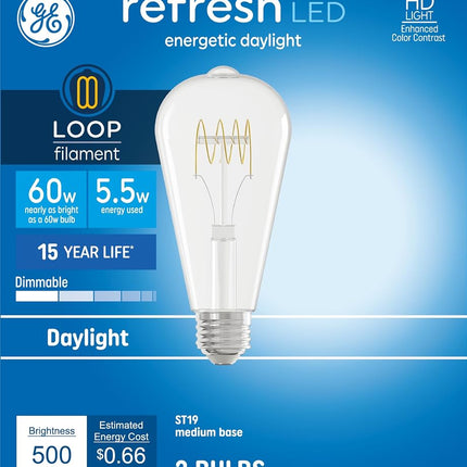 GE Refresh HD Daylight 60W ST19 Bulbs Loop Filament (2 Pack)