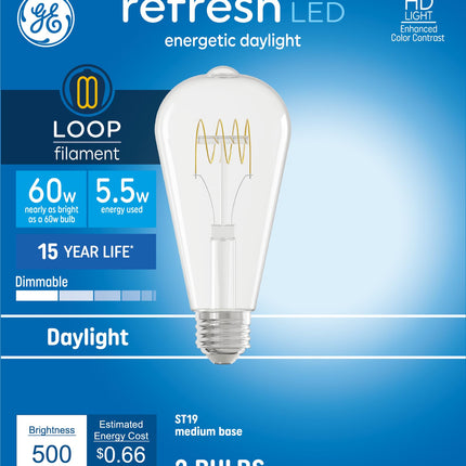 GE Refresh HD Daylight 60W ST19 Bulbs Loop Filamen