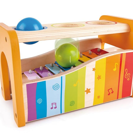 Hape Multifunctional Pound & Tap Bench with Slide-Out Xylophone | Durable Wooden Musical Pounding Toy for Toddlers 12 Months and Up