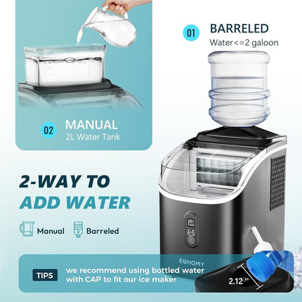 EUHOMY Ice Cube Maker Machine Countertop with External Water Tank, 34Lbs, 16Pcs Ready in 13 Mins, 2 Ways to Add Water, Auto-Cleaning, with Ice Scoop & Basket, for Home/Kitchen/Office/Bar (Black)