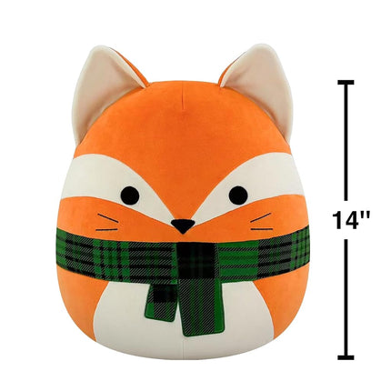 Squishmallows Amazon Exclusive Holiday Fox 14'' Plush - Orange Fox with Plaid Scarf | Collectable Cute Plush Toy, Cuddly Toys for Children, Soft Toys, Christmas Teddies Suitable for Girls and Boys