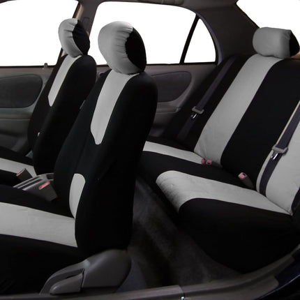 FH GROUP FH-FB050115 + F14407 Juego completo de fundas de asiento de coche de tela plana con alfombrillas de moqueta premium gris/negro - Se adapta a la mayoría de coches, camiones, SUV o furgonetas.