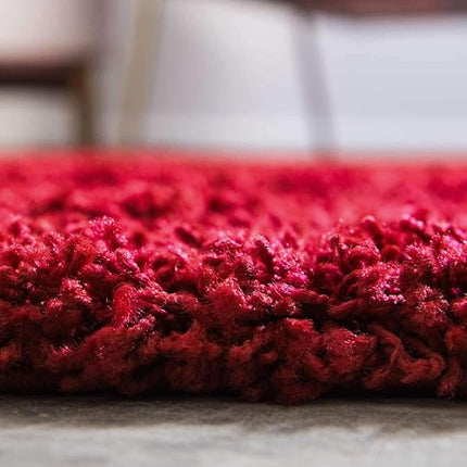 Alfombra de área Unique Loom Solo Solid Shag Collection - Alfombra moderna de felpa exuberante y suave (1.22 x 1.83 m rectangular, rojo cereza)