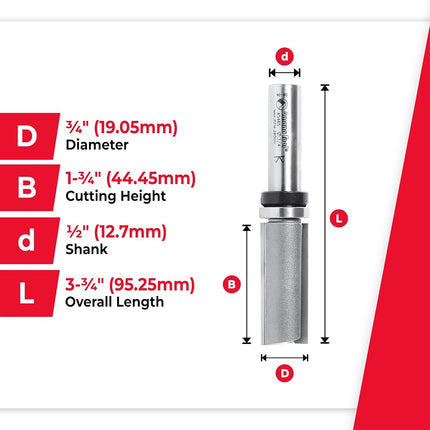 Amana Tool - 45465 Carbide Tipped Flush Trim Plunge Template 3/4 Dia x 1-3/4 x 1/2" Sh