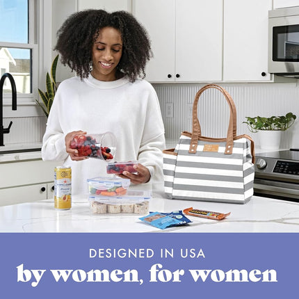 Bolsa de almuerzo Fit & Fresh para mujer, bolsa de almuerzo aislada para mujer para el trabajo, lonchera grande a prueba de fugas y resistente a las manchas para mujer con recipientes y vaso a juego, cremallera, bolsa de almuerzo Westerly, gris