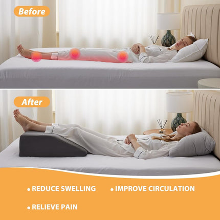 Bedluxe Leg Elevation Pillows, Leg Pillows for Sleeping, Cooling Gel Memory Foam Top, Wedge Pillow for Legs, Leg Wedges for Circulation, Swelling, After Surgery - Removable Cover (8 Inch, Dark Grey)