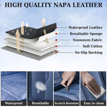Coverado Car Seat Cover Front Seats, Blue Seat Covers Front Seats, Nappa Leather Waterproof, Car Seat Cushion, Car Seat Protector Universal Fit Most Cars