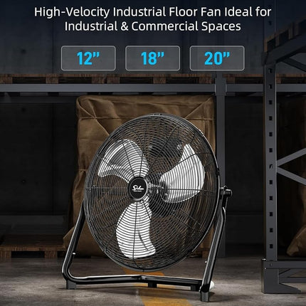 Simple Deluxe 18 Inch 3-Speed High Velocity Heavy Duty Metal Industrial Floor Fans, Black