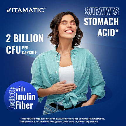 Vitamatic Lactobacillus Salivarius 2 Billion per DR Capsule - 60 Count - Digestive Support - Made with Prebiotic Inulin Fiber