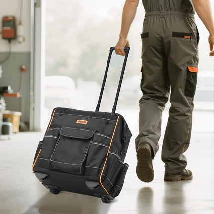 VEVOR Rolling Tool Bag, 110 lbs Load Capacity, 25 Pockets Heavy Duty Roller Tool Bag on Wheels, Adjustable Telescoping Handle & Stable Base, Toolbag Organizers with Wheels for Construction, Mechanic