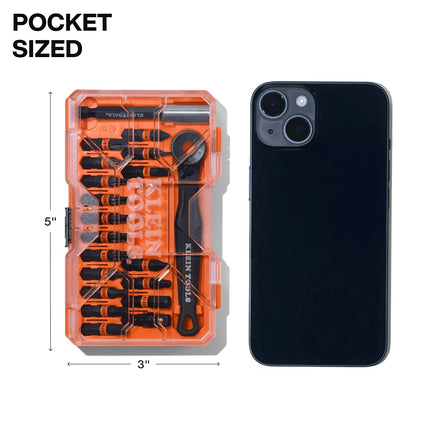 Klein Tools 32787S Proflex Micro Ratchet Impact Driver Bit Set S2 Steel 20 Pack Storage Case Compatible with MODbox Magnetic Bit Holder