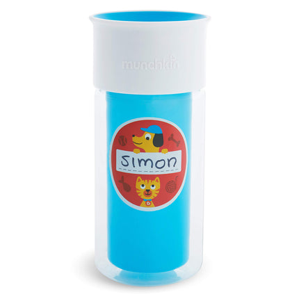Vaso con aislamiento Miracle 360 de Munchkin, incluye pegatinas para personalizar el vaso, 255 ml, azul