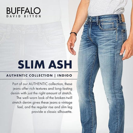 Buffalo David Bitton Men's Slim Ash Jeans, Authentic and Sanded Indigo, 27W x 30L