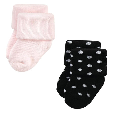 Hudson Baby Chaussettes nouveau-né en coton riche et en tissu éponge pour bébés filles, argent or rose, 6-12 mois