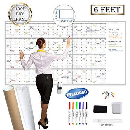Calendario Anual Borrable Grande Reutilizable - Organizador de Tareas Mensual Jumbo Premium Laminado de 12 Meses - Planificador Anual Sin Fecha de 38"x72" para Proyectos de Hogar, Oficina y Escuela