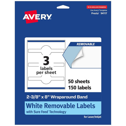 Avery Matte White Removable Cigar Labels with Sure Feed Technology, 2-3/8" x 8", 150 Removable Labels, Laser/Inkjet Printable Labels