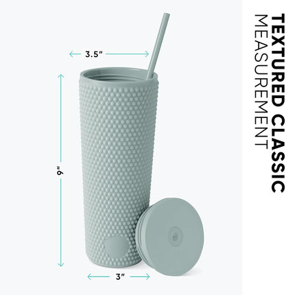 Simple Modern Plastic Matte Studded Tumbler with Lid and Straw | Reusable BPA Free Iced Coffee Cups Double Wall Smoothie Cup | Gifts for Women Men Him Her | Classic Collection | 24oz | Sea Glass Sage