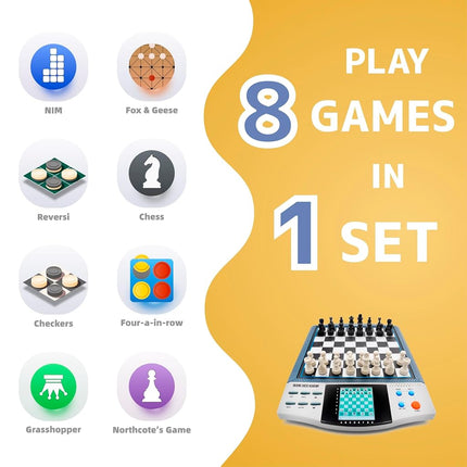 iCore Magnet Chess Sets Board Game, Electronics Travel Talking Checkers Master Pro 8 in 1, Portable Chessboard Tournament for Kids and Adults