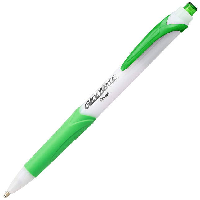Pentel GlideWrite Ballpoint Pen with TechniFlo Ink, (1.0mm) Medium Line, Lime Green Ink, Box of 12 Pens (BX910-K)