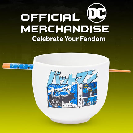 Silver Buffalo DC Comics Batman Cuencos de fideos ramen de cerámica con palillos, aptos para microondas, 591 ml