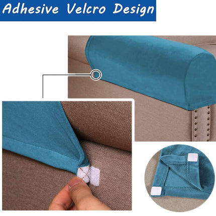 Stretch Velvet Armrest Covers Spandex Anti-Slip Arm Covers for Chairs Sofa Armchair Slipcovers for Recliner Sofa 2pcs (Peacock Blue)