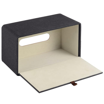 RHCSZ High-end Pu Leather Tissue Box Holder Two Color Combination-Linen and Wood Grain,Rounded Rectangle Napkin Paper Case Dispenser for Home Bathroom Dresser Offices Car Tissue Cover (Black)