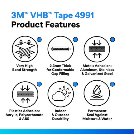 3M VHB Tape 4991-0.375 in. x 15 ft. Tape Roll with UV Light Resistance. Adhesives and Sealants