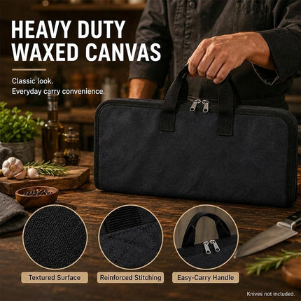 Chef's Knife Case(4 slots), Heavy Duty Waxed Canvas Knife Bag Holds 4 Knives with Handles, Portable Knife Holder for Men&Women, Perfect for Travelling, Working, Barbequing, Camping GJB440 18" x 11" Black